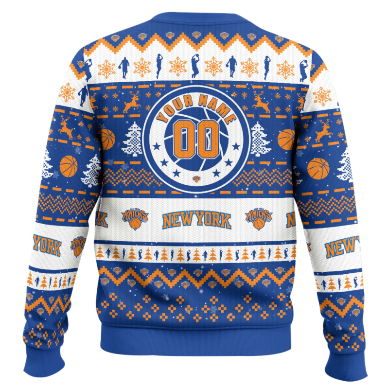 Hooktab NBA New York Knicks Custom Name And Number Ugly Christmas Sweater Hooktab NBA New York Knicks Custom Name And Number Ugly Christmas Sweater
