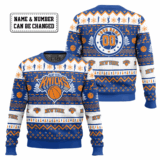 Hooktab NBA New York Knicks Custom Name And Number Ugly Christmas Sweater