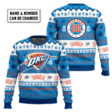 Hooktab NBA Oklahoma City Thunder Custom Name And Number Ugly Christmas Sweater