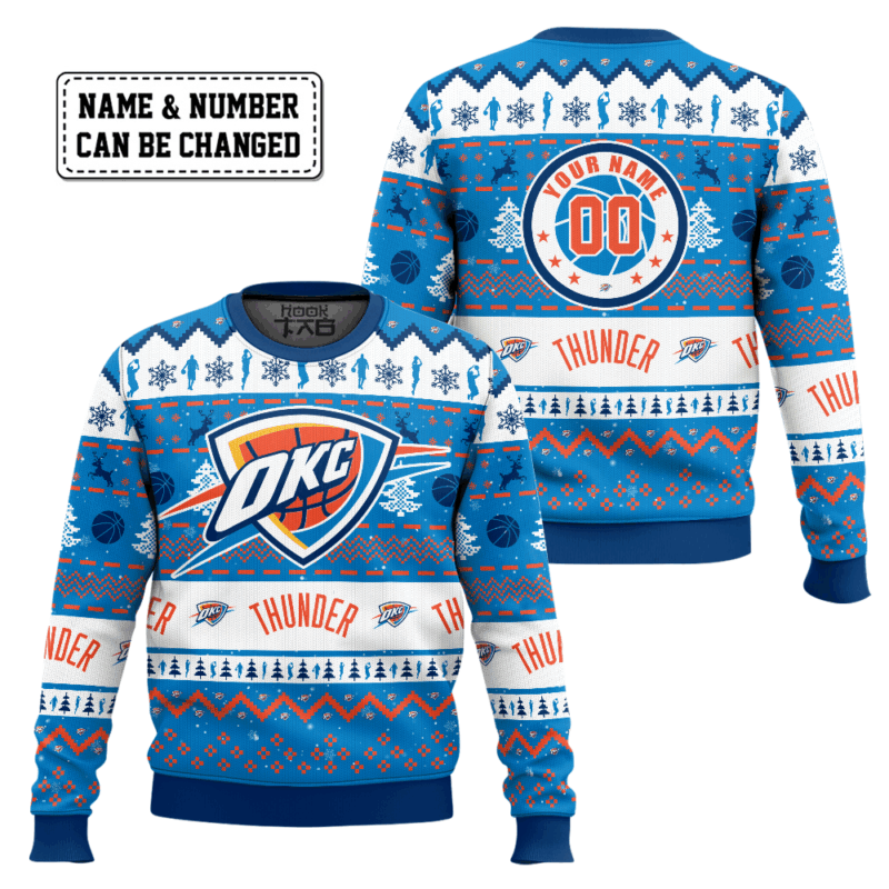 Hooktab NBA Oklahoma City Thunder Custom Name And Number Ugly Christmas Sweater Hooktab NBA Oklahoma City Thunder Custom Name And Number Ugly Christmas Sweater