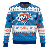 Hooktab NBA Oklahoma City Thunder Custom Name And Number Ugly Christmas Sweater
