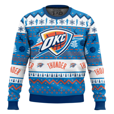 Hooktab NBA Oklahoma City Thunder Custom Name And Number Ugly Christmas Sweater