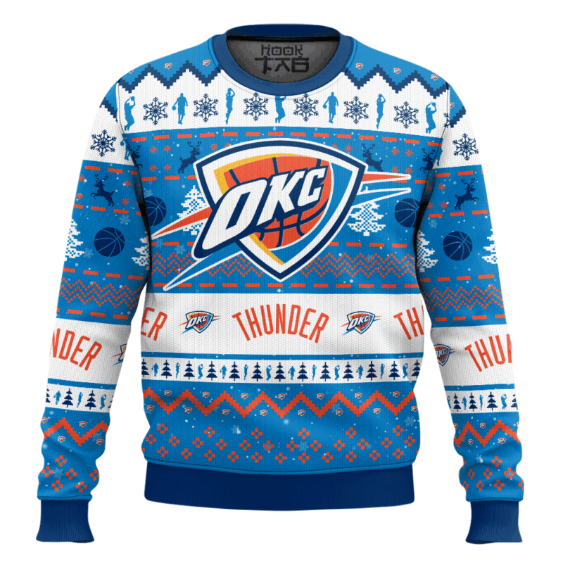 Hooktab NBA Oklahoma City Thunder Custom Name And Number Ugly Christmas Sweater