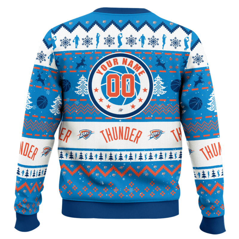 Hooktab NBA Oklahoma City Thunder Custom Name And Number Ugly Christmas Sweater Hooktab NBA Oklahoma City Thunder Custom Name And Number Ugly Christmas Sweater