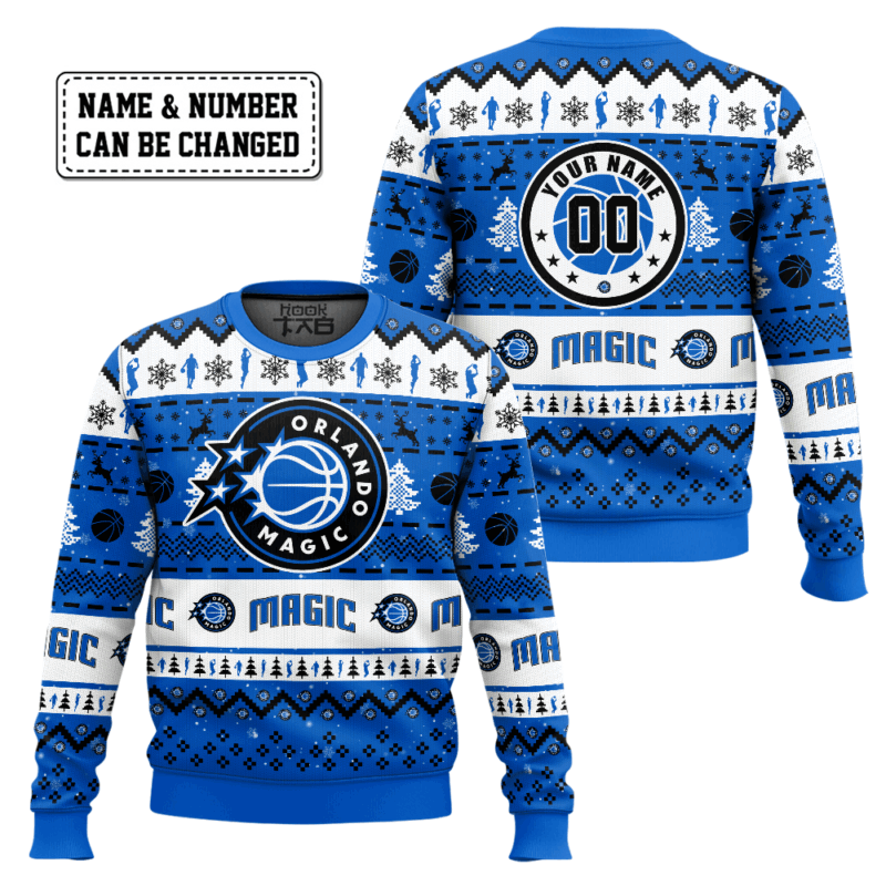 Hooktab NBA Orlando Magic Custom Name And Number Ugly Christmas Sweater Hooktab NBA Orlando Magic Custom Name And Number Ugly Christmas Sweater