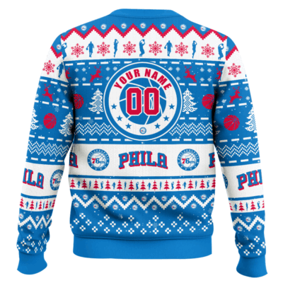 Hooktab NBA Philadelphia 76ers Custom Name And Number Ugly Christmas Sweater