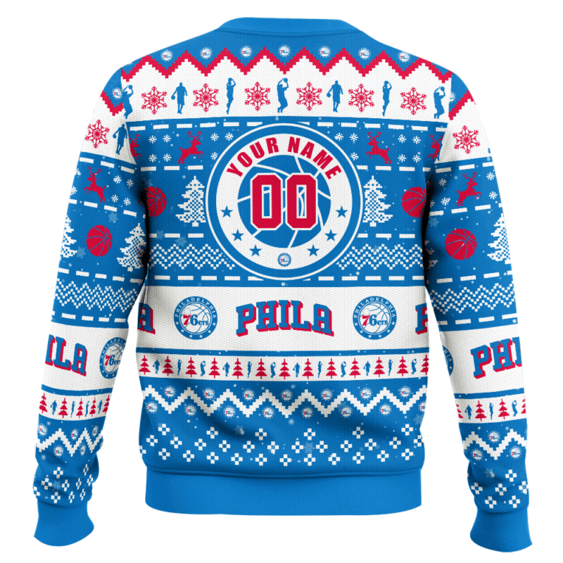 Hooktab NBA Philadelphia 76ers Custom Name And Number Ugly Christmas Sweater Hooktab NBA Philadelphia 76ers Custom Name And Number Ugly Christmas Sweater