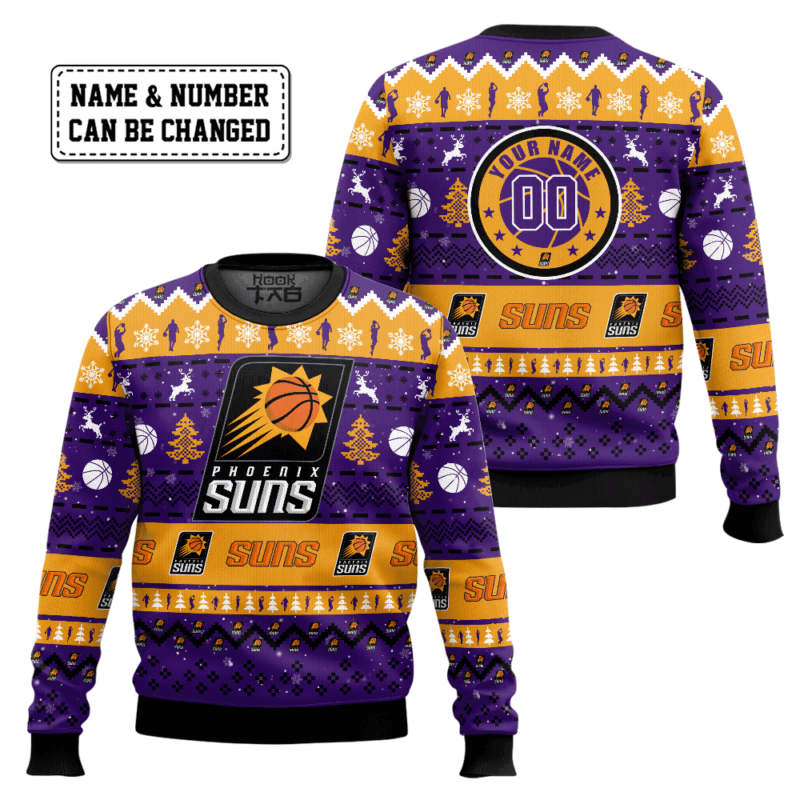 Hooktab NBA Phoenix Suns Custom Name And Number Ugly Christmas Sweater Hooktab NBA Phoenix Suns Custom Name And Number Ugly Christmas Sweater