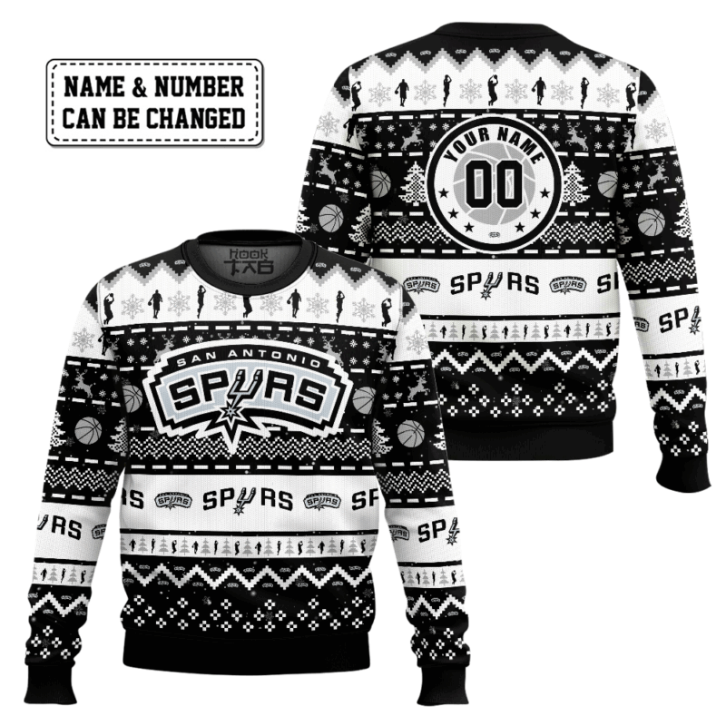 Hooktab NBA San Antonio Spurs Custom Name And Number Ugly Christmas Sweater Hooktab NBA San Antonio Spurs Custom Name And Number Ugly Christmas Sweater