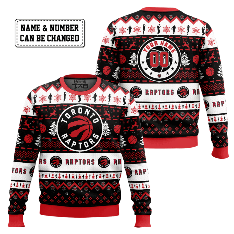 Hooktab NBA Toronto Raptors Custom Name And Number Ugly Christmas Sweater Hooktab NBA Toronto Raptors Custom Name And Number Ugly Christmas Sweater