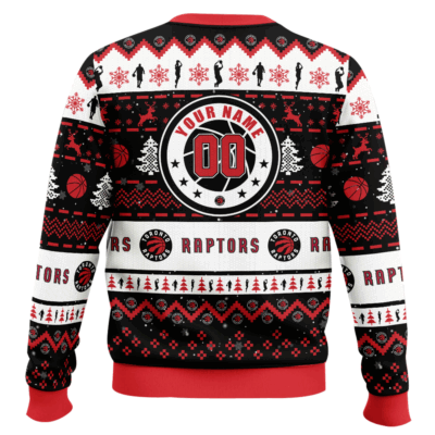 Hooktab NBA Toronto Raptors Custom Name And Number Ugly Christmas Sweater