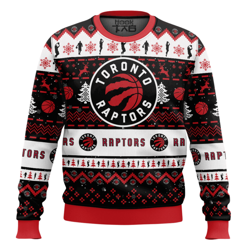 Hooktab NBA Toronto Raptors Custom Name And Number Ugly Christmas Sweater