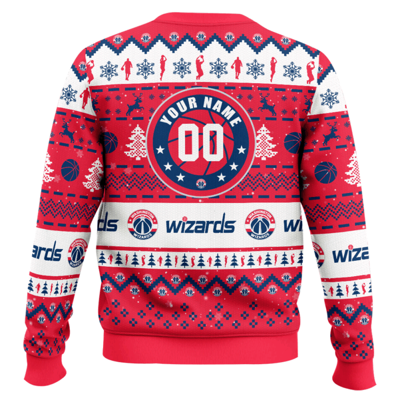 Hooktab NBA Washington Wizards Custom Name And Number Ugly Christmas Sweater Hooktab NBA Washington Wizards Custom Name And Number Ugly Christmas Sweater