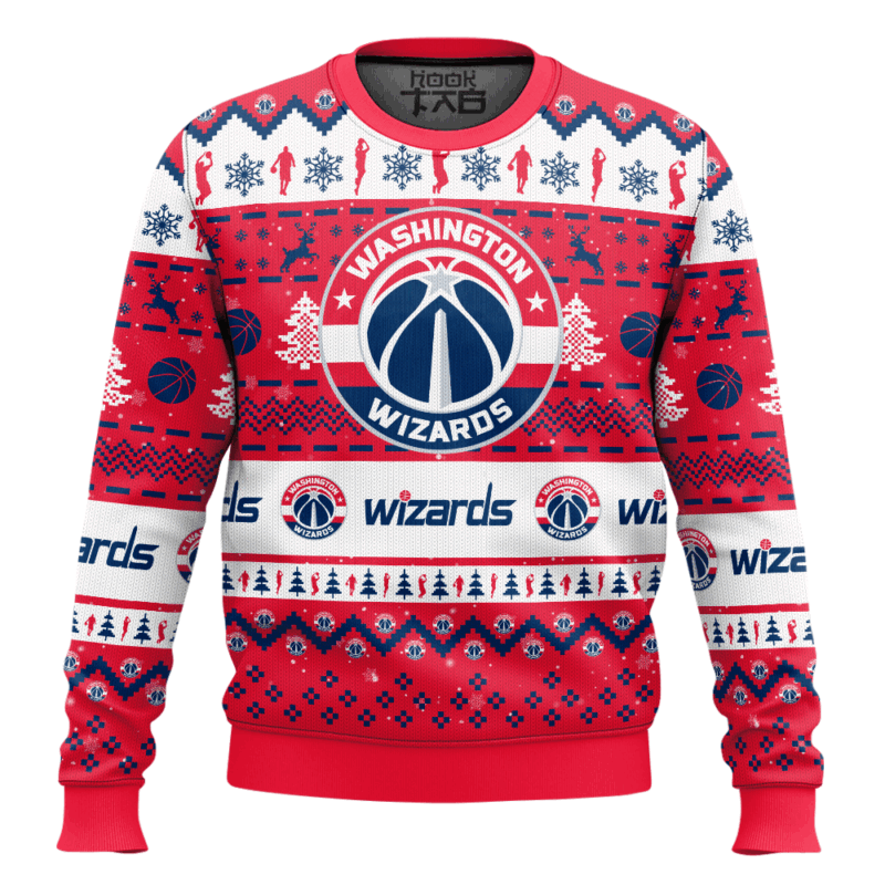 Hooktab NBA Washington Wizards Custom Name And Number Ugly Christmas Sweater