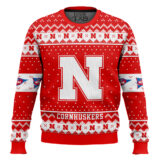 Hooktab Nebraska Cornhuskers - Custom Name And Number Ugly Christmas Sweater