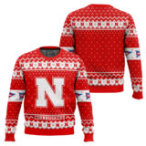 Hooktab Nebraska Cornhuskers - Custom Name And Number Ugly Christmas Sweater
