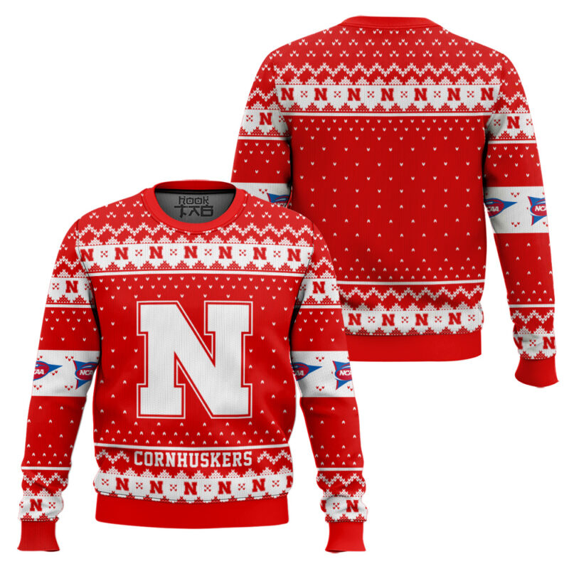 Hooktab Nebraska Cornhuskers - Custom Name And Number Ugly Christmas Sweater Hooktab Nebraska Cornhuskers - Custom Name And Number Ugly Christmas Sweater