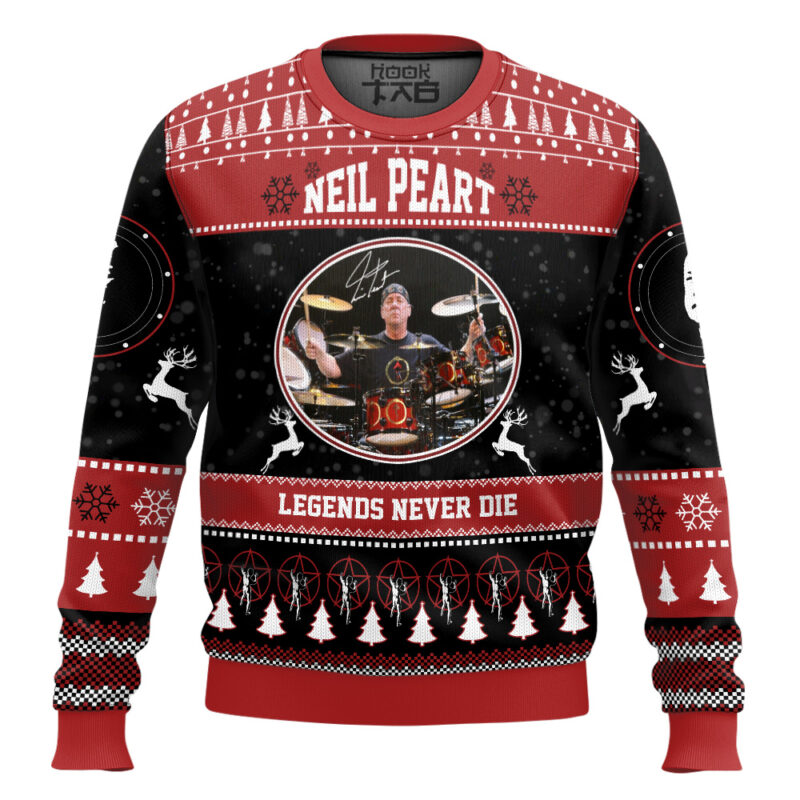 Hooktab Neil Peart Legend Never Die Ugly Christmas Sweater