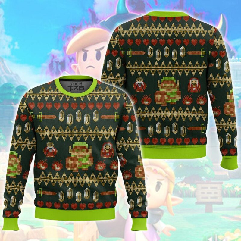 Hooktab NES Zelda Adventure Of Link Ugly Christmas Sweater Hooktab NES Zelda Adventure Of Link Ugly Christmas Sweater