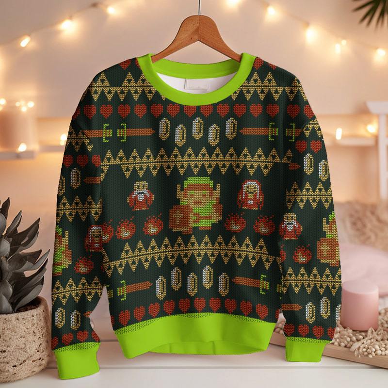 Hooktab NES Zelda Adventure Of Link Ugly Christmas Sweater Hooktab NES Zelda Adventure Of Link Ugly Christmas Sweater