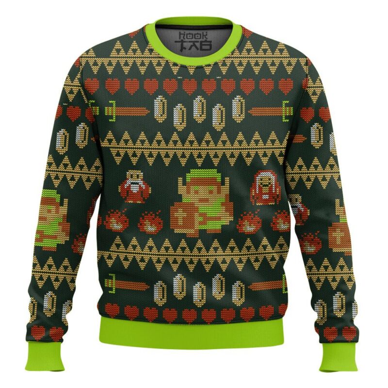 Hooktab NES Zelda Adventure Of Link Ugly Christmas Sweater Hooktab NES Zelda Adventure Of Link Ugly Christmas Sweater
