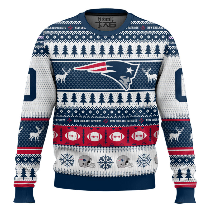 Hooktab New England Patriots - Custom Name And Number Ugly Sweater