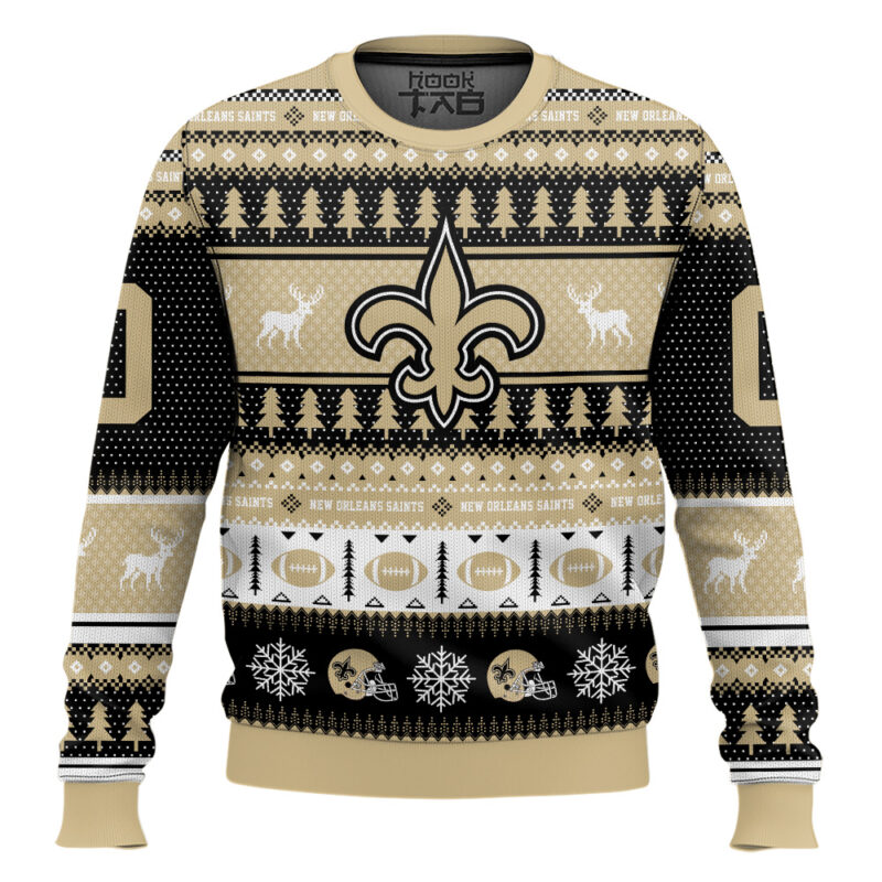 Hooktab New Orleans Saints - Custom Name And Number Ugly Sweater