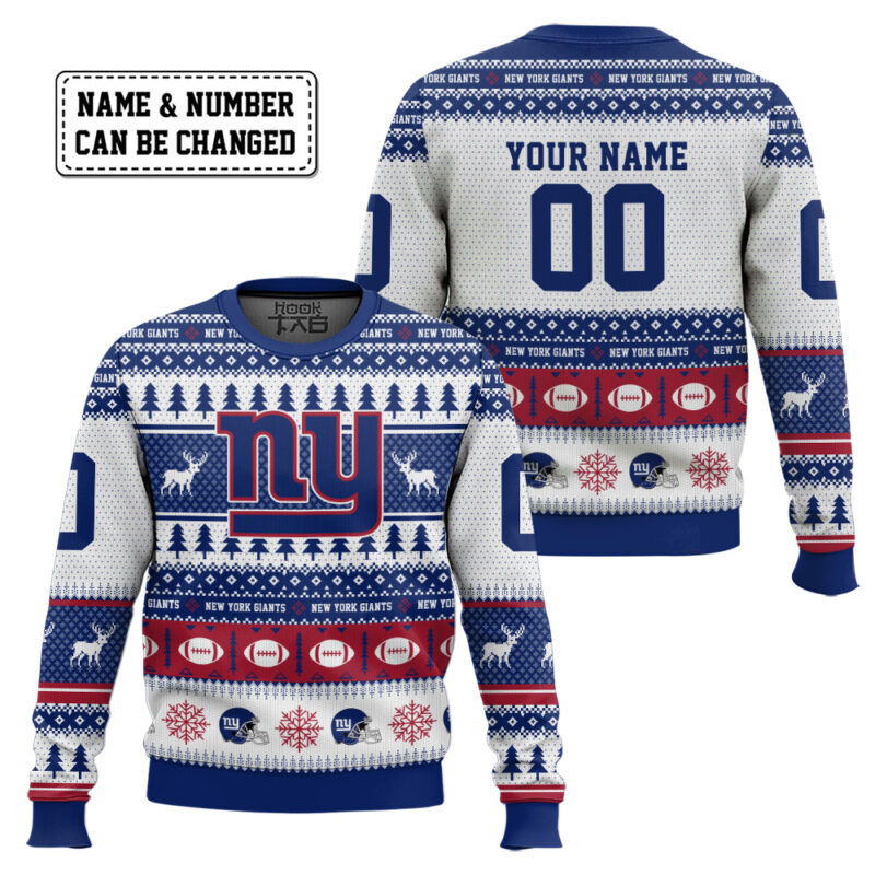 Hooktab New York Giants - Custom Name And Number Ugly Sweater Hooktab New York Giants - Custom Name And Number Ugly Sweater