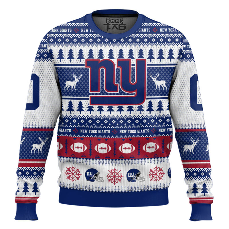 Hooktab New York Giants - Custom Name And Number Ugly Sweater