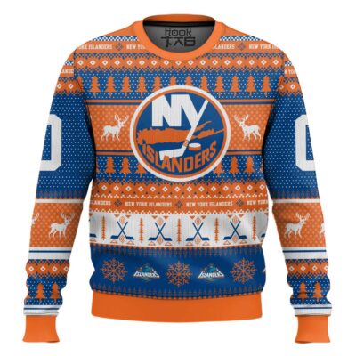 Hooktab New York Islanders - Custom Name And Number Ugly Sweater