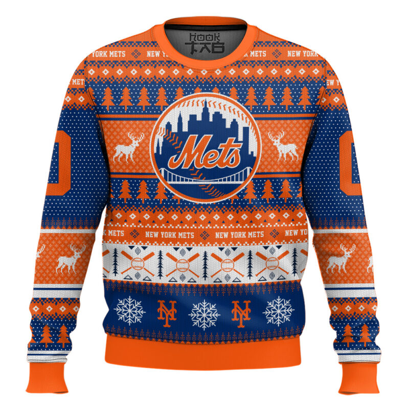 Hooktab New York Mets - Custom Name And Number Ugly Sweater
