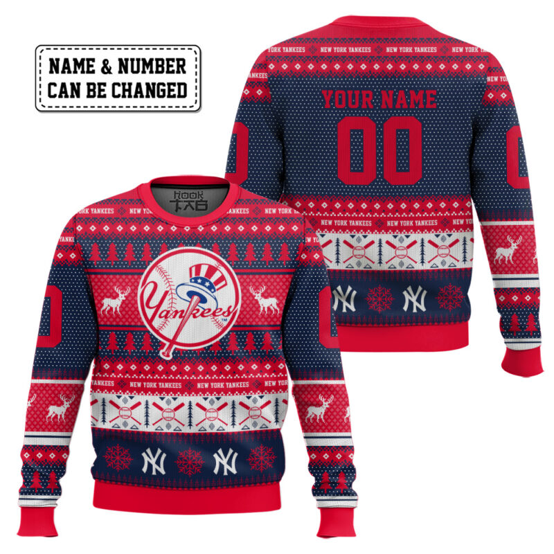 Hooktab New York Yankees - Custom Name And Number Ugly Sweater Hooktab New York Yankees - Custom Name And Number Ugly Sweater