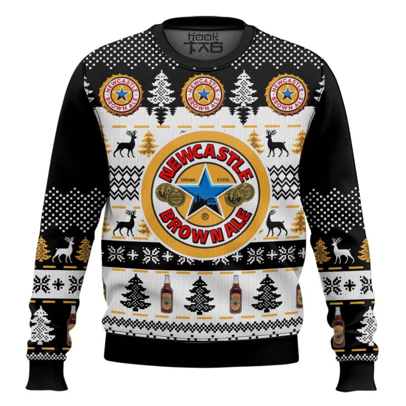 Hooktab Newcastle Brown Ale Ugly Christmas Sweater
