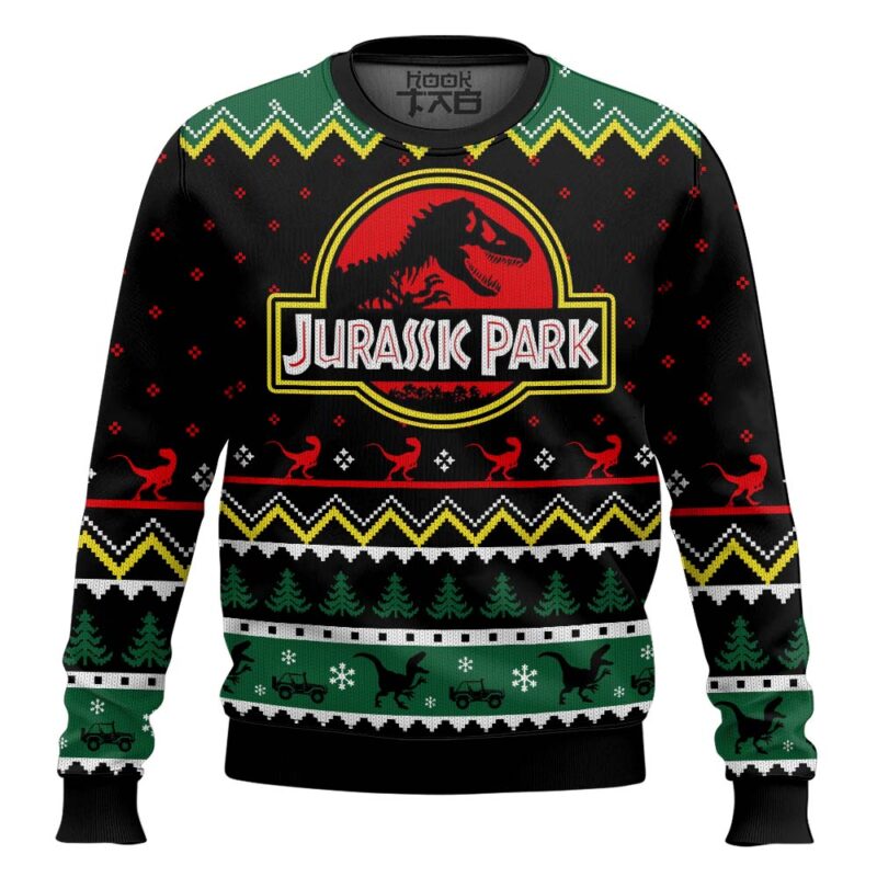 Hooktab Night Gathers Jurassic Park Ugly Christmas Sweater
