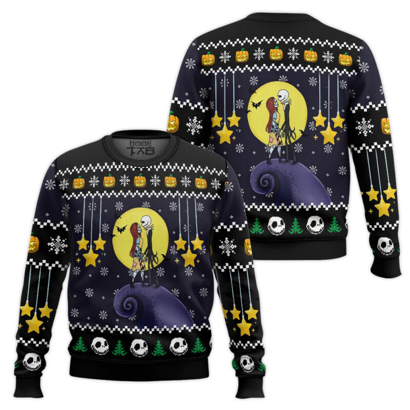 Hooktab Nightmare The Nightmare Before Romantic Moment Ugly Christmas Sweater Hooktab Nightmare The Nightmare Before Romantic Moment Ugly Christmas Sweater
