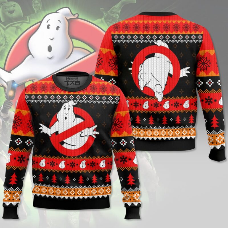 Hooktab No Ghost Ghostbusters Ugly Christmas Sweater Hooktab No Ghost Ghostbusters Ugly Christmas Sweater