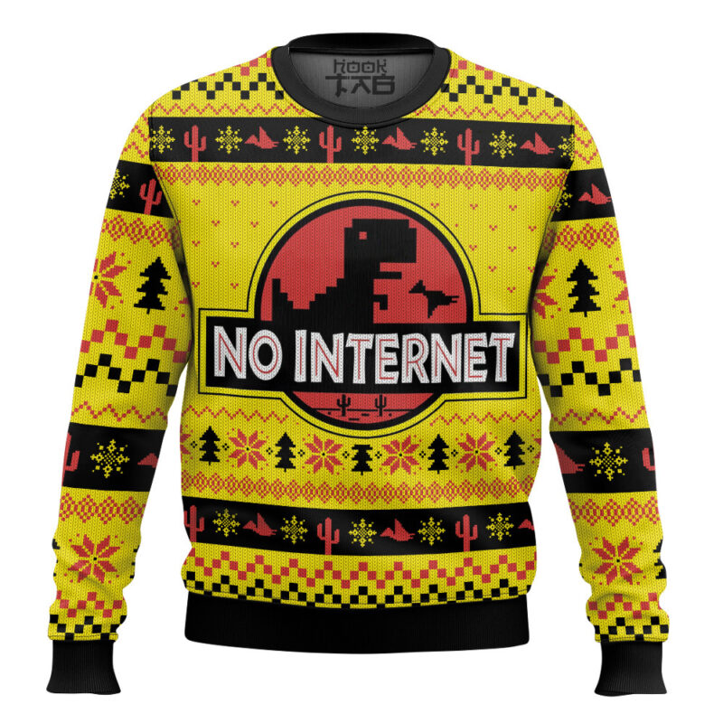 Hooktab No Internet Jurassic Park Ugly Christmas Sweater