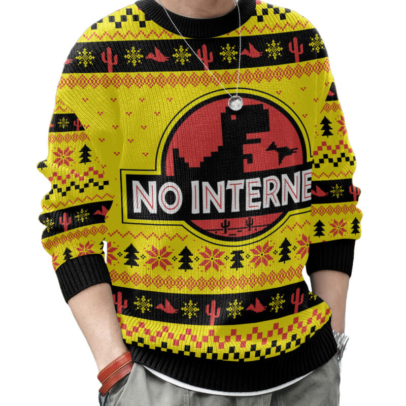 Hooktab No Internet Jurassic Park Ugly Christmas Sweater Hooktab No Internet Jurassic Park Ugly Christmas Sweater