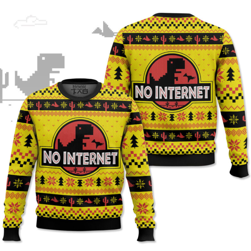 Hooktab No Internet Jurassic Park Ugly Christmas Sweater Hooktab No Internet Jurassic Park Ugly Christmas Sweater