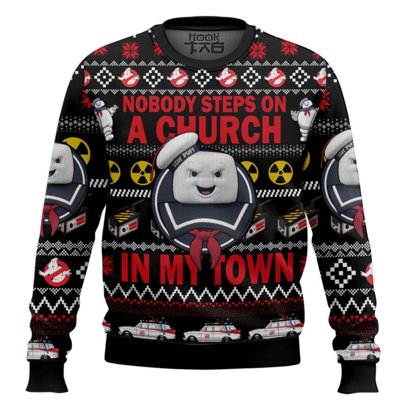 Hooktab Nobody Steps On A Church In My Town Ghostbusters Ugly Christmas Sweater