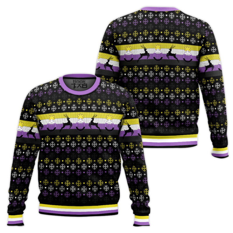 Hooktab Nonbinary Flag LGBT Support Ugly Christmas Sweater Hooktab Nonbinary Flag LGBT Support Ugly Christmas Sweater