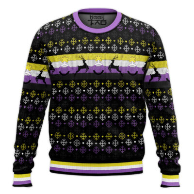 Hooktab Nonbinary Flag LGBT Support Ugly Christmas Sweater