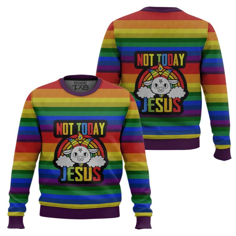 Hooktab Not Today Jesus Ugly Christmas Sweater Hooktab Not Today Jesus Ugly Christmas Sweater