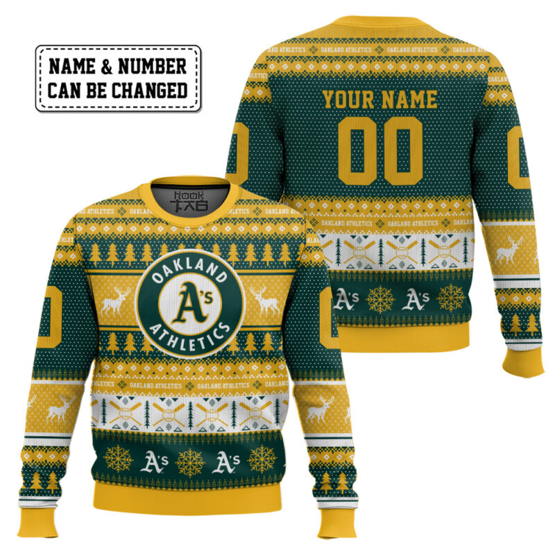 Hooktab Oakland Athletics - Custom Name And Number Ugly Sweater Hooktab Oakland Athletics - Custom Name And Number Ugly Sweater