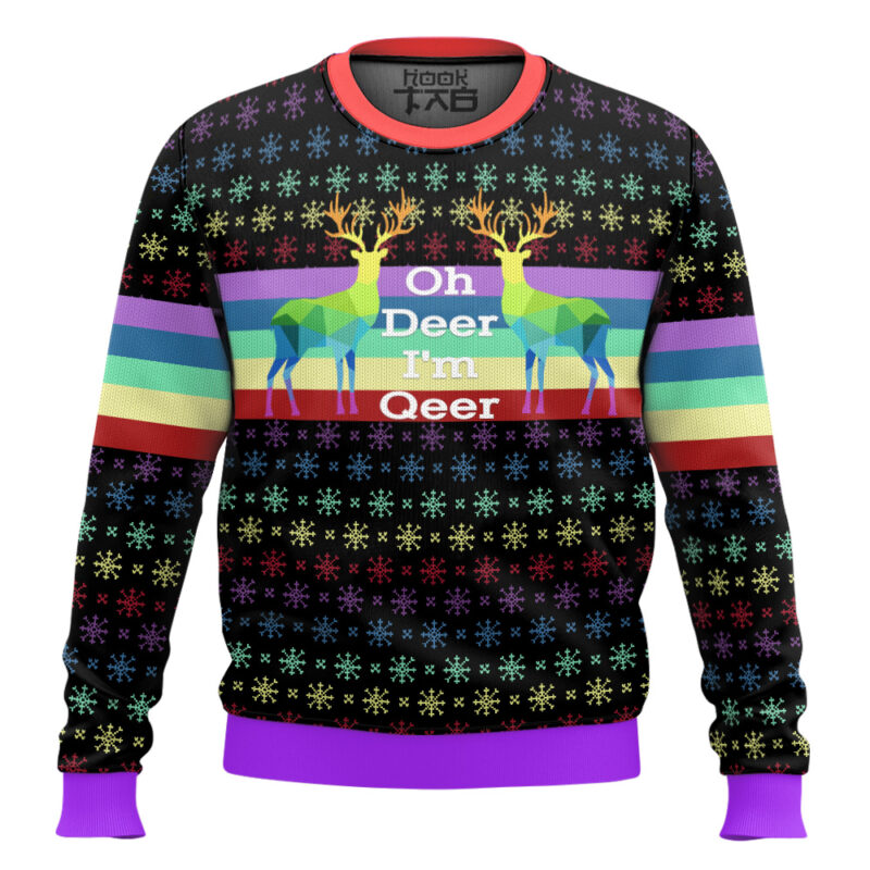 Hooktab Oh Deer I'm Qeer LGBT Support Ugly Christmas Sweater