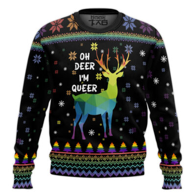 Hooktab Oh Deer I'm Queer LGBT Support Ugly Christmas Sweater