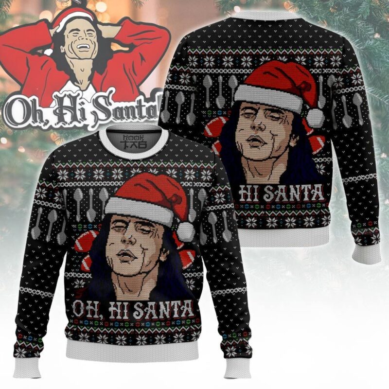Hooktab Oh Hi, Santa Tommy Wiseau Ugly Christmas Sweater Hooktab Oh Hi, Santa Tommy Wiseau Ugly Christmas Sweater