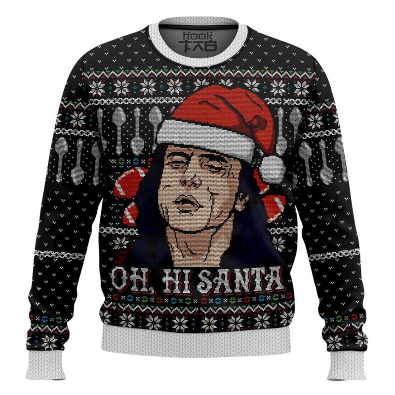 Hooktab Oh Hi, Santa Tommy Wiseau Ugly Christmas Sweater