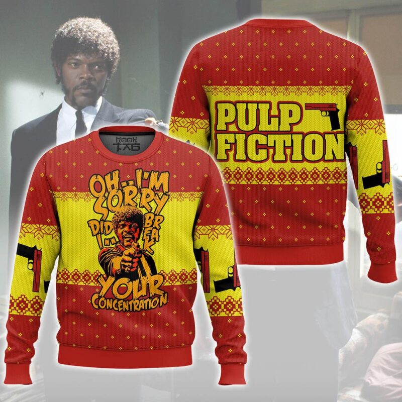 Hooktab Oh I'm Sorry Did I Break Your Concentration Pulp Fiction Ugly Christmas Sweater Hooktab Oh I'm Sorry Did I Break Your Concentration Pulp Fiction Ugly Christmas Sweater