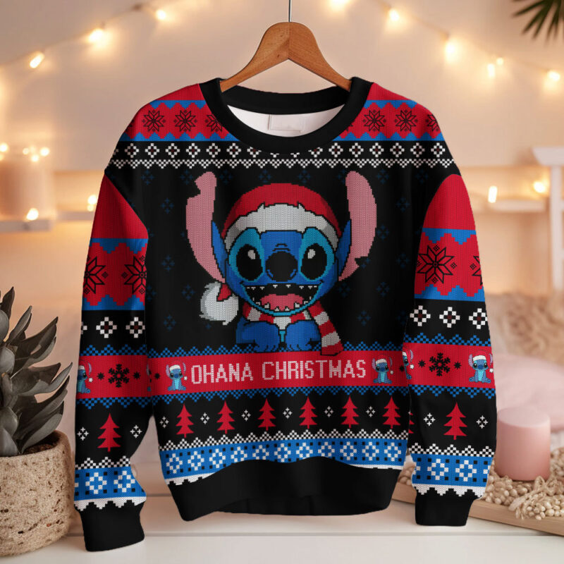 Hooktab Ohana Christmas Lilo And Stitch Ugly Christmas Sweater Hooktab Ohana Christmas Lilo And Stitch Ugly Christmas Sweater